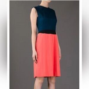 Fendi Sleeveless Colorblock Dress Coral Orange Teal Silk Blend IT 38 US 2 *READ*